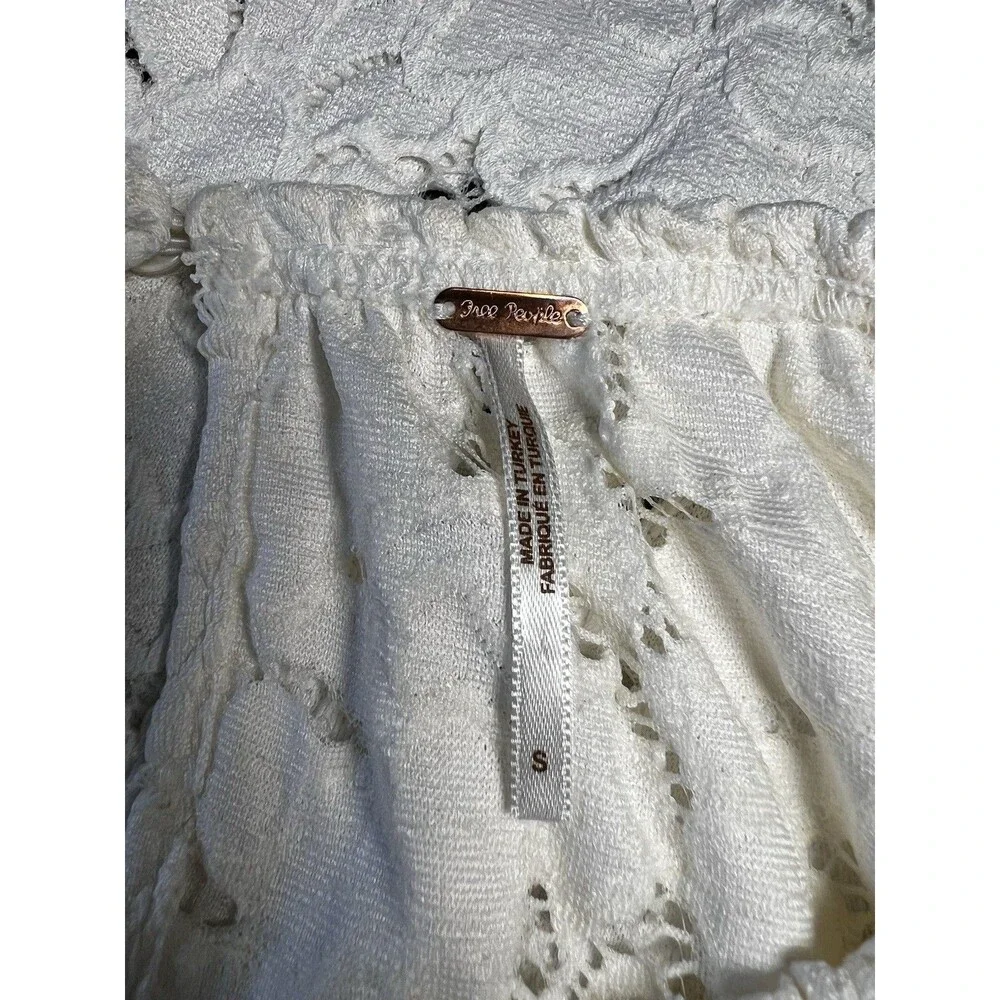Free People White Lace Ruffle Sleeve Round Neck Women's Blouse Size S